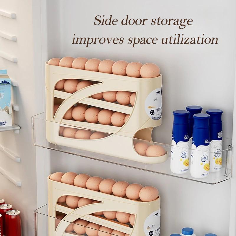 ⏰Last Batch Selling Fast !!✨ Automatic Rolling Egg Dispenser Organizer for Refrigerator🙌