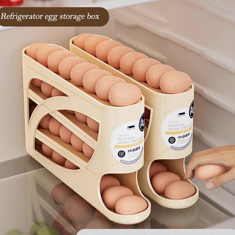 ⏰Last Batch Selling Fast !!✨ Automatic Rolling Egg Dispenser Organizer for Refrigerator🙌