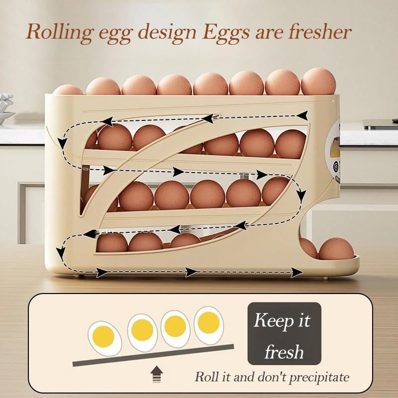 ⏰Last Batch Selling Fast !!✨ Automatic Rolling Egg Dispenser Organizer for Refrigerator🙌